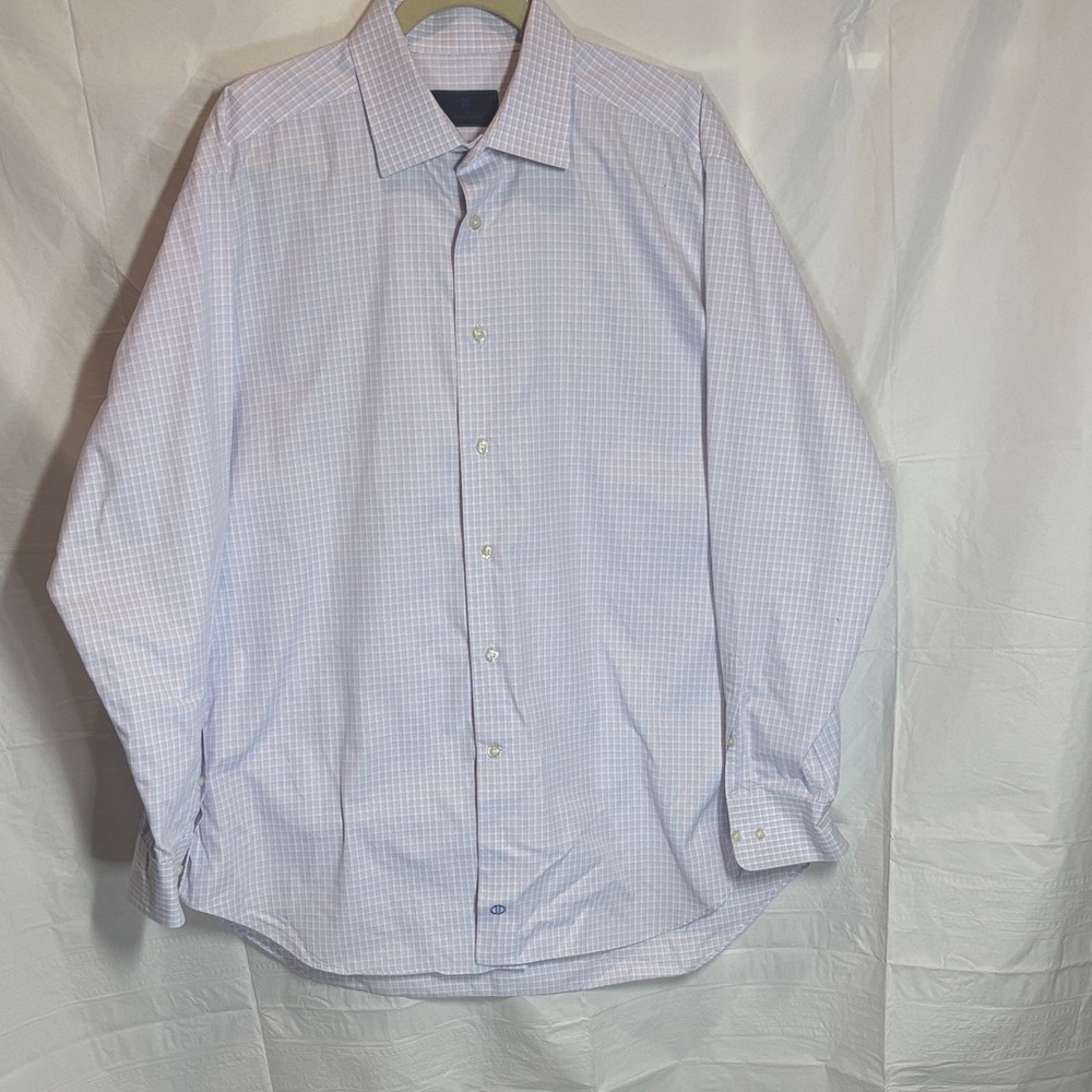 David Donahue Light Blue Checkered Dress Shirt